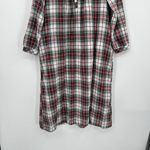 LL BEAN flannel nightgown 100% cotton plaid holiday winter pockets petite XSP - Picture 3 of 7